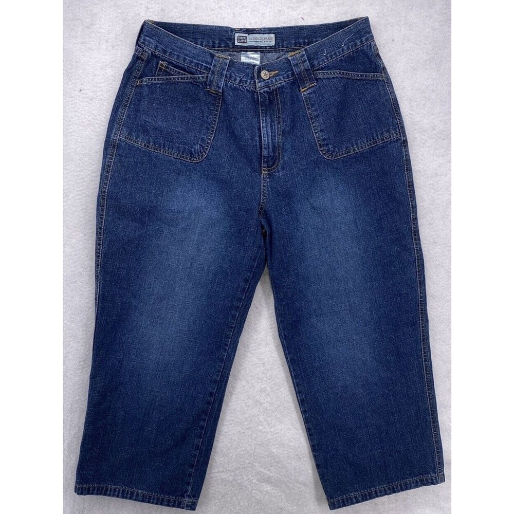 Faded Glory Ladies 14 Dark Stone Denim Capris High Rise Cropped Jeans Cotton